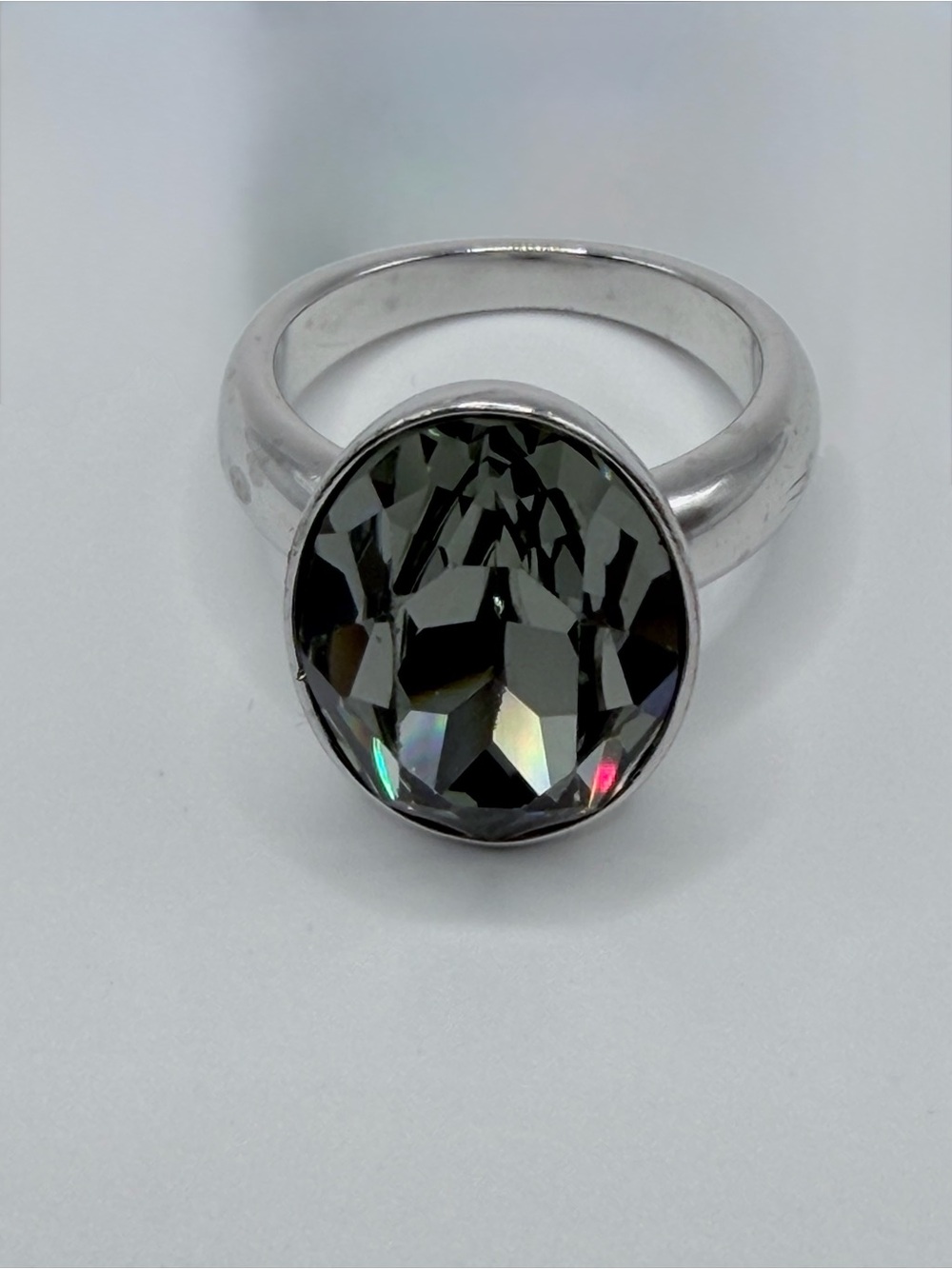 Silver Ring with Large Smoky Quartz Touchstone Crystal size 8